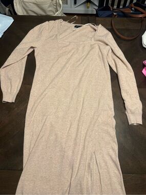 Rachel Zoe Long Sleeve V-Neck Knit Dress in Light Taupe